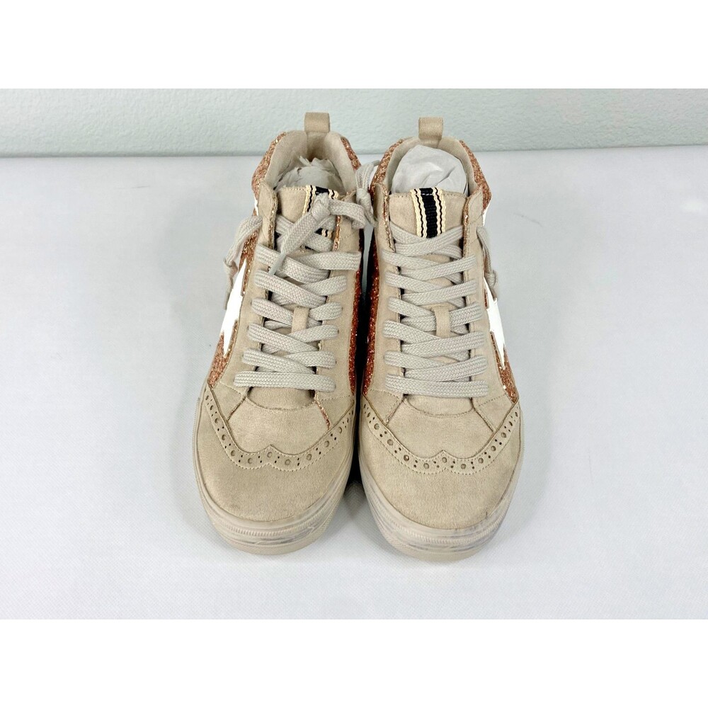 Shu Shop Women Rina Sparkle Sneaker Rose Gold Star High Top Shoe NWT - Picture 3 of 7